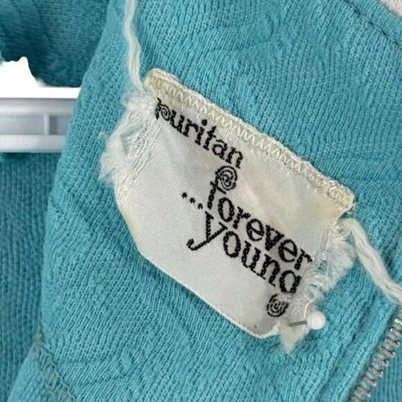 Vtg Mod Dress 16 18 Sleeveless 60s 70s Aqua Blue White Peter Pan Collar As Is - Picture 6 of 13